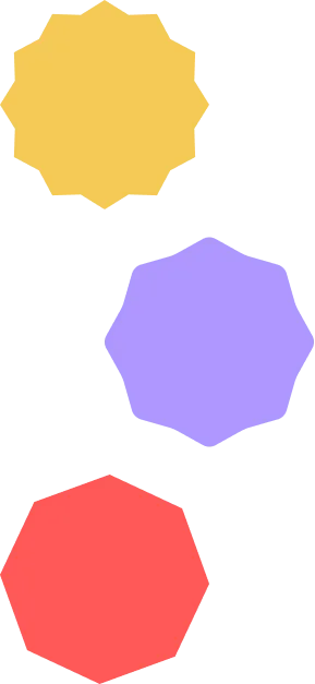 The three decorative shapes of the Kollori identity: yellow, purple and red