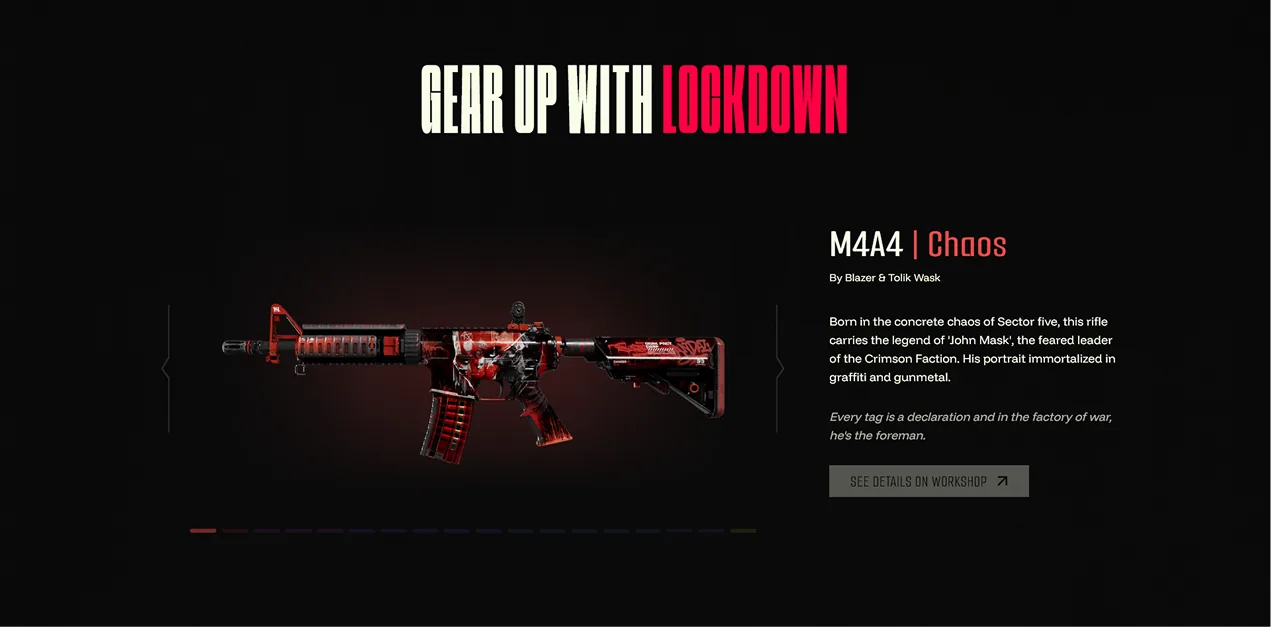 The Project Lockdown website on a wide screen: the trailer and a weapon page